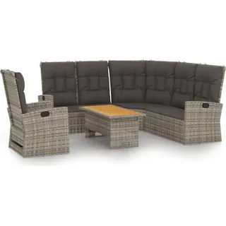 vidaXL 3-tlg. Garten-Lounge-Set mit Kissen Grau Poly Rattan - Grau