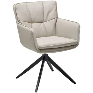 Livetastic Armlehnstuhl , Beige , Metall, Leder , Echtleder , Büffelleder , A-Form , 59x87x64.5 cm , Sitzfläche 360° drehbar , Esszimmer, Stühle, Lederstühle