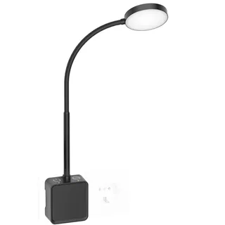 PRINCEWAY LED Steckdosenleuchte, Wand Steckdosen Lampe Dimmbar Schwanenhals Schwarz für Küche Schlafzimmer Kinderzimmer, Zwei Berührungsschalter, 3er Beleuchtungsfarb Modi, 110° Breiter Lichtwinkel