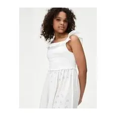 Girls M&S Collection Pure Cotton Broderie Dress (6-16 Yrs) - Ivory, Ivory - 9-10 Years