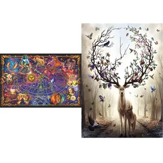 Ravensburger Puzzle 16718 - Sternzeichen - 3000 Teile Puzzle & 15018 - Magischer Hirsch - 1000 Teile Puzzle, Puzzle mit Hirsch-Motiv
