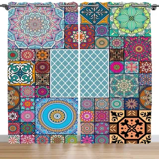 Violetpos 245 x 140 cm 2er Set Verdunkelungs Vorhang Mit Ösen Gardinen Schlafzimmer Ösenvorhang Verdunklungsgardinen Bunt Psychedelisch Mandala Blume