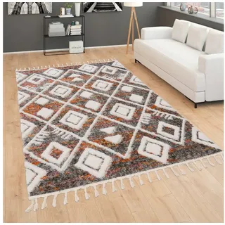 Paco Home Hochflor-Teppich »Monza 654« rechteckig 34 mm Höhe meliert, Rauten Muster, 3D-Effekt, mit Fransen Paco Home mehrfarbig B : cm 1 Stk.