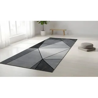 LIKE IT MORE Modern Teppich für Wohnzimmer, Schlafzimmer, Küche und Flur - Waschbarer Rutschfester Teppichläufer - Großer Teppich Läufer Beige Grau Blau Weiß 80x300 (Merkur Grauschwarz)