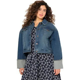 Ulla Popken Damen große Größen Übergrößen Plus Size Jeansjacke, Fransen, Hemdkragen, breiter Ärmelumschlag