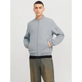 JACK & JONES Blouson JJERUSH mit Stehkragen und Reißverschlusstaschen unifarben, modisch, regular fit, Polyester grau M (50)
