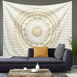 Wandteppich Groß 200x150cm, Mandala Tapisserie Wandbehang Tuch Boho Hippie, Bohemian Decke Sonne und Mond, Tapisserie Wandkunst für Home Decor Schlafzimmer Wohnheim Wohnzimmer Strand (Mandala D)