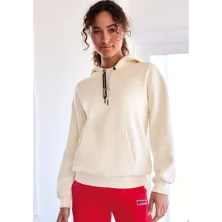 Kapuzensweatshirt BENCH. LOUNGEWEAR, Damen, Gr. 32/34, beige (creme), Sweatware, Obermaterial: 60% Baumwolle, 40% Polyester, unifarben, bequem hüftlang, ohne Ausschnitt, Rippbündchen, Sweatshirts Kapuzensweatshirt, mit Kängurutasche, Loungewear
