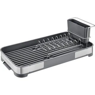 SONGMICS Abtropfgestell klein, Geschirr-Abtropfgestell für Spüle, Abtropfständer, Abtropfgitter Edelstahl, Abtropfschale, Besteckhalter, Tassenhalter rostfrei, für Geschirr, silbern-grau KCS034G01