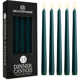 DECO EXPRESS Stabkerzen Set 6er, 10, 15 oder 50er, Lange Brenndauer bis zu 8 Std, Geruchslos(Grün, 15-er Set)