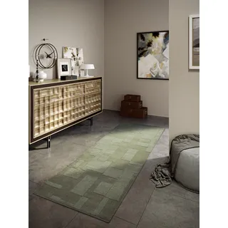 Villeroy & Boch Wilhelmine grün, B:80cm H:10mm L:250cm, Wolle, Teppiche, Läufer, handgewebt, Wolle, Natur, Wohnzimmer, Geometrie, Boho