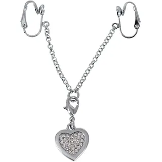 Orion Intimkette mit Herz-Anhänger - silberfarbener Intimschmuck mit Labien-Spangen und Kette für Frauen, Anhänger in Herzform mit Strasssteinen