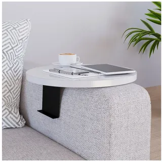 [en.casa] Couchtablett ‘Kuleskyd’ verstellbar Ø34 cm Metallhalterung Weiß - Weiß