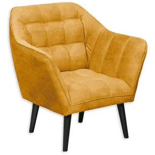 MAX Loungesessel mit Armlehnen, Amber - Bequemer Sessel gepolstert mit schwarzen Massivholz Füßen für Esszimmer & Wohnzimmer - 84 x 87 x 70 cm (B/H/T)