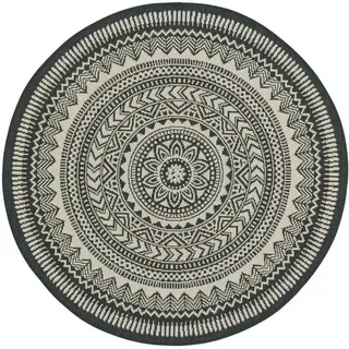 benuta Nest Outdoorteppich Metro Schwarz/Weiß ø 120 cm rund , Textil , Grafikmuster , Rund , 120x120 cm , Oeko-Tex® Standard 100 , wasserabweisend , Teppiche und Böden, Teppiche, Outdoorteppiche