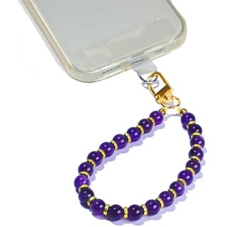 AMAYO - Naturstein Handykette Universal, Handyanhänger, Handy Perlen Schlüsselband, Handschlaufe, Armband, Handyband, kompatibel mit jedem Handy, Smartphone und Handy Hülle (Lila Amethyst)