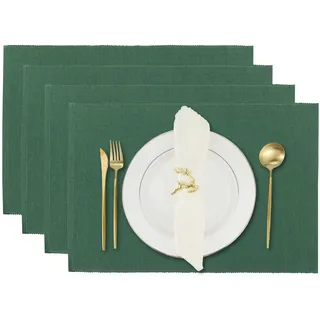 Tischsets, 4er-Set, für den Esstisch, wendbar, Baumwoll-Esstuch, Küchen-Tischset, 33 x 48 cm, Blättergrün