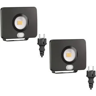 ledscom.de 2 Stück LED Gartenstrahler WEGA für außen, IP44, Bewegungsmelder, Stecker, schwarz, 11,4 W, 944lm, warmweiß