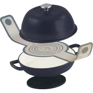 Mahlzeit Gusseisen Brottopf Set emailliert, 6,4 Liter, Blue Berry, mit Brotschlinge und Untersetzer