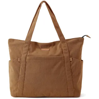 Lekespring Cord Tasche Damen, Groß Tote Bag Strandtasche mit Reißverschluss, Shopper Tasche Damen Laptoptasche mit 15.6 Zoll Laptopfach, Elegant Handtasche Umhängetasche für Arbeit Schule Gym-Orange