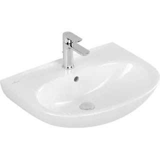 Villeroy & Boch Waschbecken O.novo, 4A4060, 600 x 460 mm, Oval, Becken mittig, 1 Hahnloch (mittig, durchgestochen), mit Überlauf, Weiß Alpin, 1 Stk.
