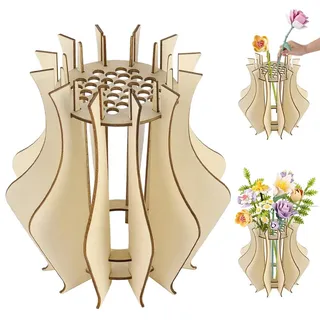 AUAUY Holzvase für Lego Blumen, Holzpuzzle Blumenvase für Lego Blumenstrauß, DIY Kreative Holz Vase, Holzständer für Lego Rosen Sonnenblumen Tulpen, Geschenk für Erwachsene und Frauen (Klassiker)
