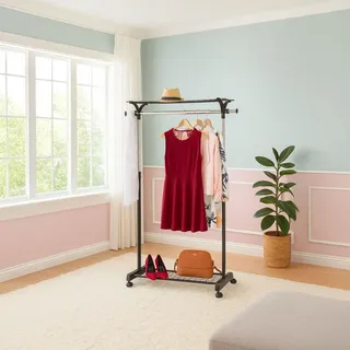 Garderobenständer mit Ablagen und Rollen - Verstellbare Aufbewahrung