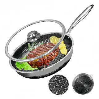 Pfanne Bratpfanne mit Deckel 24 cm Pfanne aus Edelstahl - Frying Pan | Wabenpfanne smarter Hitzeverteilung für perfekte Bratergebnisse | Edelstahlgriff & FüR GeschirrspüLer und öFe