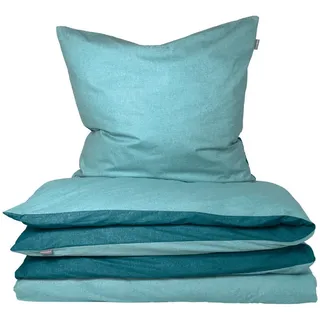 SCHIESSER Bettwäscheset Doubleface Renforcé 2-teilig 135x200 cm Helltürkis-Türkis
