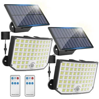 KagoLing Solarlampen für Außen, 256 LED 3 Modi Solarleuchte Aussen mit Bewegungsmelder, IP65 Wasserdichte 180°Beleuchtungswinkel Solar Wandleuchte Aussen mit 5m Kabel für Garten, Hof, Garage-2Stück