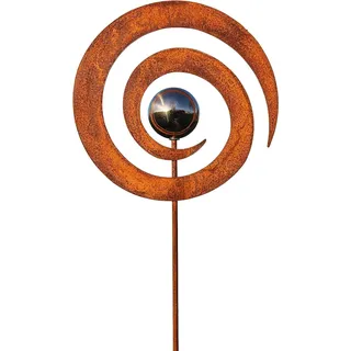 Bornhöft Gartenstecker Blume Metall Gartendeko Rost Edelrost rostiger Beetstecker 110cm Deko Rostfigur für den Garten mit Edelstahl Kugel (Kreisel Edelstahl)