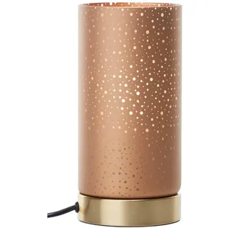 Brilliant Tischleuchte 24 cm bronze messing gebürstet Ø 11 cm, Tischlampe mit Glasschirm in Messingoptik, Lochmuster für stimmungsvollen Lichteffekt mit E27, Dekoleuchte für Wohnzimmer Schlafzimmer