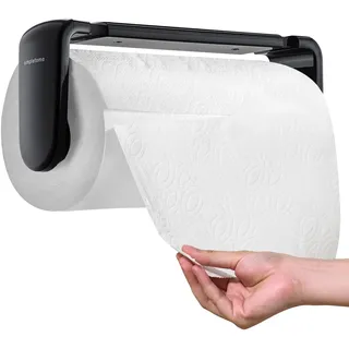 simpletome Küchenrollenhalter Unter Dem Schrank Oder Wandhalterung Einhandbedienung Spannarm (Schwarz, für 24-28cm/9.4-11inches Rolle)