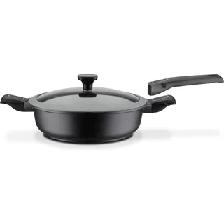 Sauteerpan 28 cm mit Glasdeckel, 5-teilig und abnehmbare Griffe aus Aluminium, Kunststoff, Glas, Silikon, schwarz