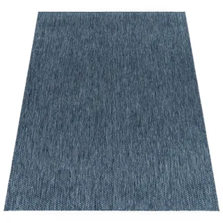 Paco Home In- , Outdoor Teppich Flachgewebe einfarbig modern wetterfest für Terrasse Küche Grösse 80x250 cm - Blau