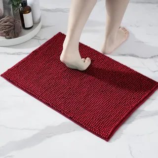 Decomira Badematte rutschfest | Als Badteppich Set kombinierbar | Badezimmer-Teppich Bad-Vorleger waschbar aus Chenille | Duschvorleger für Dusche, Badewannen, WC Deko | Rot - 40x60 cm