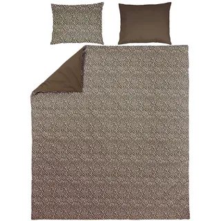 Meyco Home Cheetah/Uni Bettwäsche Doppelbett (Baumwolle, atmungsaktives Material, einfache Pflege, praktischer Einschlagstreifen, Maße: 200 x 200/220 cm), Schokolade