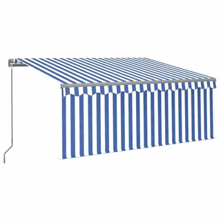vidaXL Markise Manuell Einziehbar mit Rollo LED 3x2,5 m Blau & Weiß - Blau