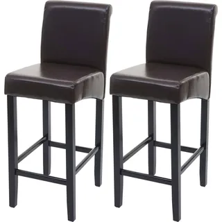2er-Set Barhocker HWC-C33, Barstuhl Tresenhocker, Holz braun, dunkle Beine, Leder - Braun