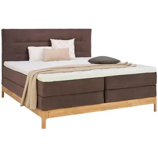 Linea Natura Boxspringbett , Braun, Wildeiche , Textil , Wildeiche , massiv , H2 + H3 , Höhe ca. 18 cm , 160x200 cm , gepolstertes Kopfteil, Stoffauswahl, Topper durchgehend, in verschiedenen Größen erhältlich , Holzmöbel, Holzbetten, Boxspringbetten Holz