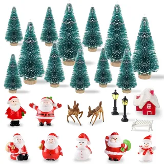 KKSJK 25 Stück Weihnachten Miniatur Deko, Weihnachtsdeko, Mini Weihnachtsmann/Schneemann/Weihnachtsbaum/Hirsch, Merry Christmas Party Tischdeko