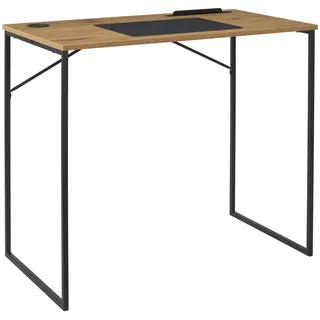 HOME DECO FACTORY, HD0486, Moderner und stilvoller Schreibtisch mit optimiertem Stauraum, einfach zu montieren, vielseitig für Arbeit und Freizeit, langlebig, 90x76x50 cm, schwarz/braun
