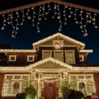 ANSIO® Lichterkette Außen Eisregen 35m 1000 LED Eiszapfen Lichterkette Außen Lichtketten Strom Für Weihnachten, Balkon, Weihnachtsdekoration | Warmweiß Weihnachtsbeleuchtung | Klar Kabel