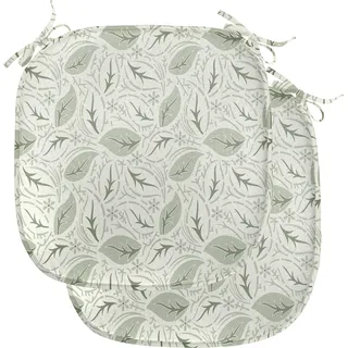 ABAKUHAUS Blätter Polster für Esszimmerstühle, Blumenmotive Verziert, Dekoratives wasserfestes Kissen mit Riemen für Küchensitze, 40 cm x 40 cm-2er Pack, Creme Weises Grün