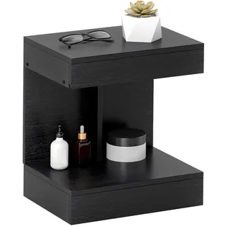 HOMCOM Nachttisch mit Schubladen, Beistelltisch 40 x 30 x 46 cm Schwarz | Nachtschrank mit Ablage, Nachtkommode für Schlafzimmer, Wohnzimmer