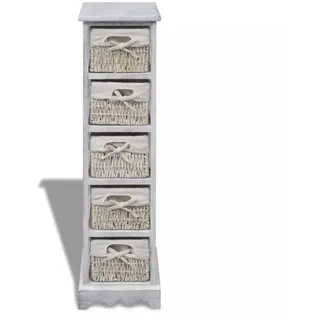 vidaXL Korbregal Holz mit 5 Körben Weiß - Weiß