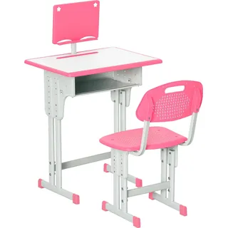 Kinderschreibtisch und Stuhl - Set - Ab 6 Jahren - Höhenverstellbar - Mit 1 Schublade und Bücherregal - 60×45×102 cm - Rosa - Rosa