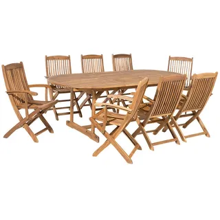 Beliani Gartenmöbel, Set hellbraun Akazienholz 8-Sitzer Klappbar Terrasse Outdoor Retro Landhaus - Braun