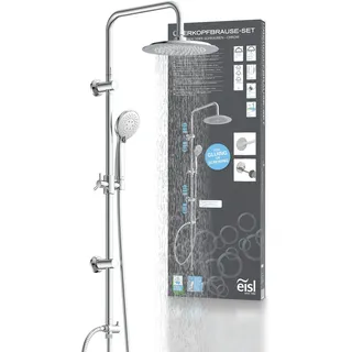 Eisl DX12009 Duschset zum Kleben, Duschgarnitur mit Regendusche, Duschstange ohne Bohren, Duschsystem ohne Armatur, Duscharmatur mit Regenwalddusche und Handbrause mit 3 Strahlarten, Chrom