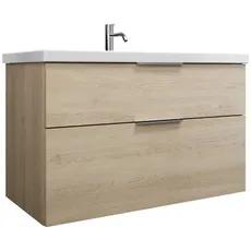 Burgbad Eqio Keramik-Waschtisch inklusive Waschtischunterschrank, Breite 1030 mm, SEYQ103, Farbe (Front/Korpus): Eiche Dekor Cashmere / Eiche Dekor Cashmere, Griff Chrom G0146